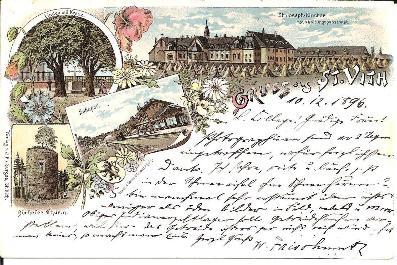 Bem003/ Litho St. Vith 1896, Mehrbildkarte Mit Kloster, Bahnhof Etc. (beschrieben) - Saint-Vith - Sankt Vith