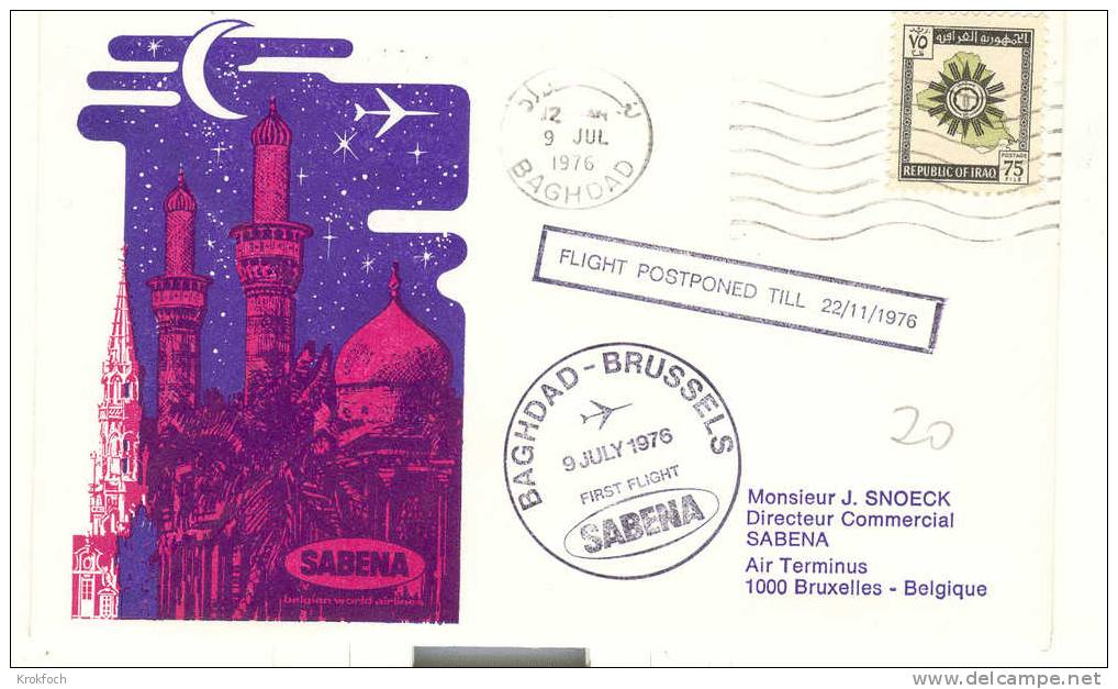 Bagdad Bruxelles 1976 - First Flight SABENA - 1er Vol Erstflug - Iraq Iraqi Baghdad - Cartas & Documentos