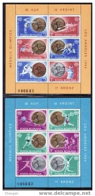 ROMANIA 1984 O.G. LOS ANGELES 2 X MS MNH - Unused Stamps