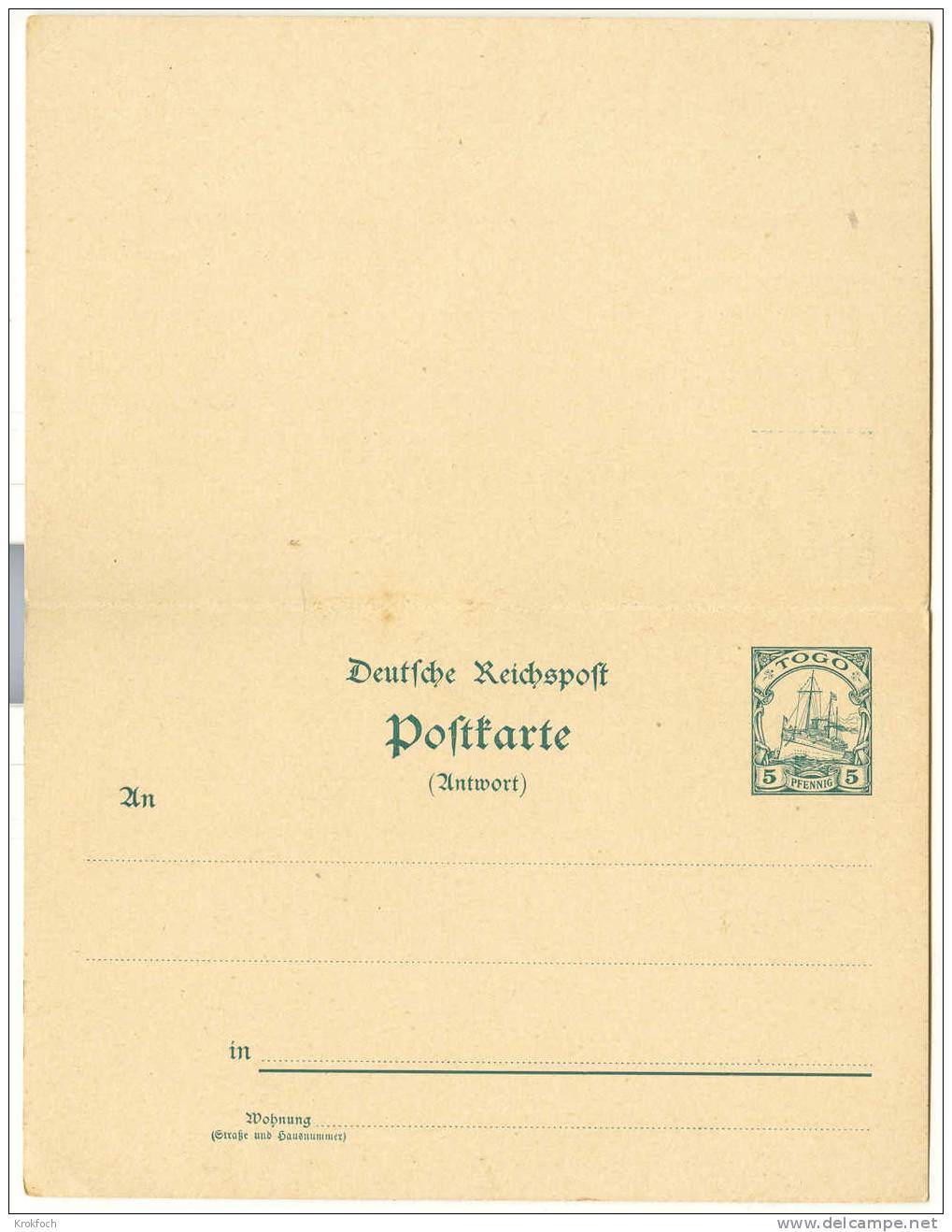 Togo Postkarte 5 Pfennig Verte Avec Réponse - Carte Entier Postal - Occupation Allemande - Brieven En Documenten