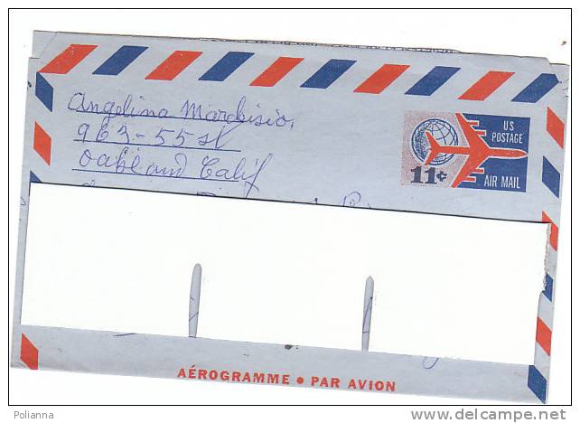 A0459 - 11 Cent.Posta Aerea Aerogramma VG Oakland-Torino 27-10-1965 - Storia Postale