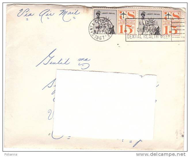 A0461 - 2 X 15 Cent. Liberty For All Posta Aerea VG Oakland-Torino 16-03-1967 Ann. A Targh. - Storia Postale