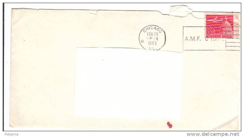 A0485 - 8 Cent. Posta Aerea VG Chicago-New York 23-02-1965 Ann.a Targhetta - Storia Postale