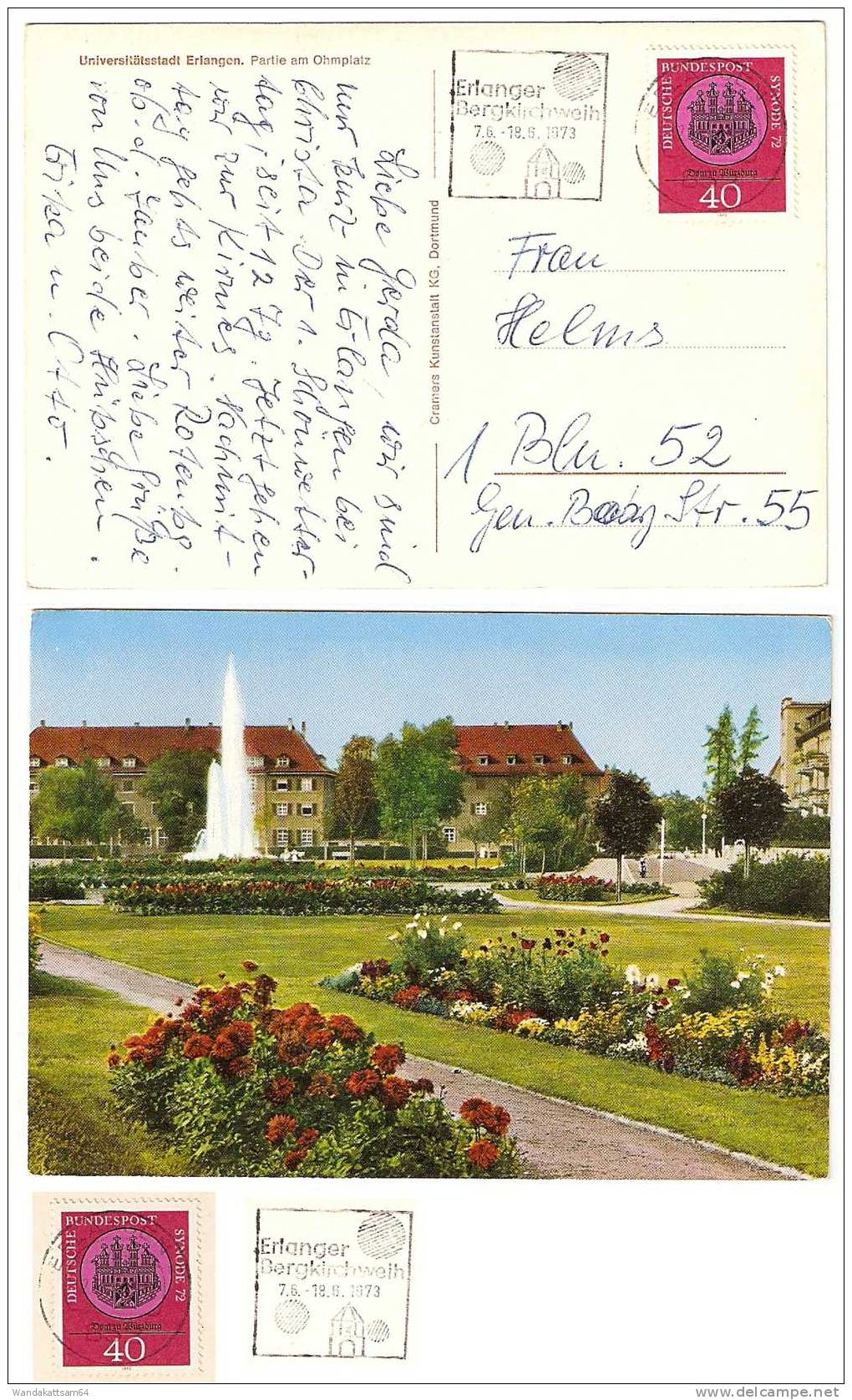 AK Universitätsstadt Erlangen. Partie Am Ohmplatz 852 ERLANGEN Werberstempel Erlanger Bergkirchweih 7.6. - 18.6. 1973 - Erlangen