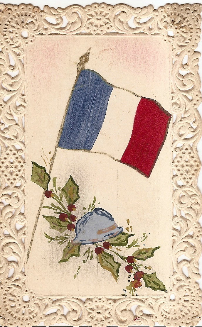 Carte Dentelle Drapeau Français Et Casque Adrian Aquarellé 1914 1918 - Guerra 1914-18