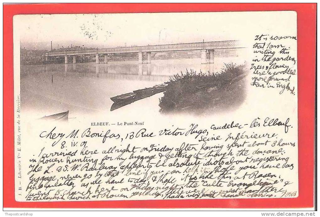 CPA 76 ELBEUF LE PONT-NEUFE MILET RUE DE LA BARRIERE DOS NON DIVISE + STAMP POSTMARK - Elbeuf