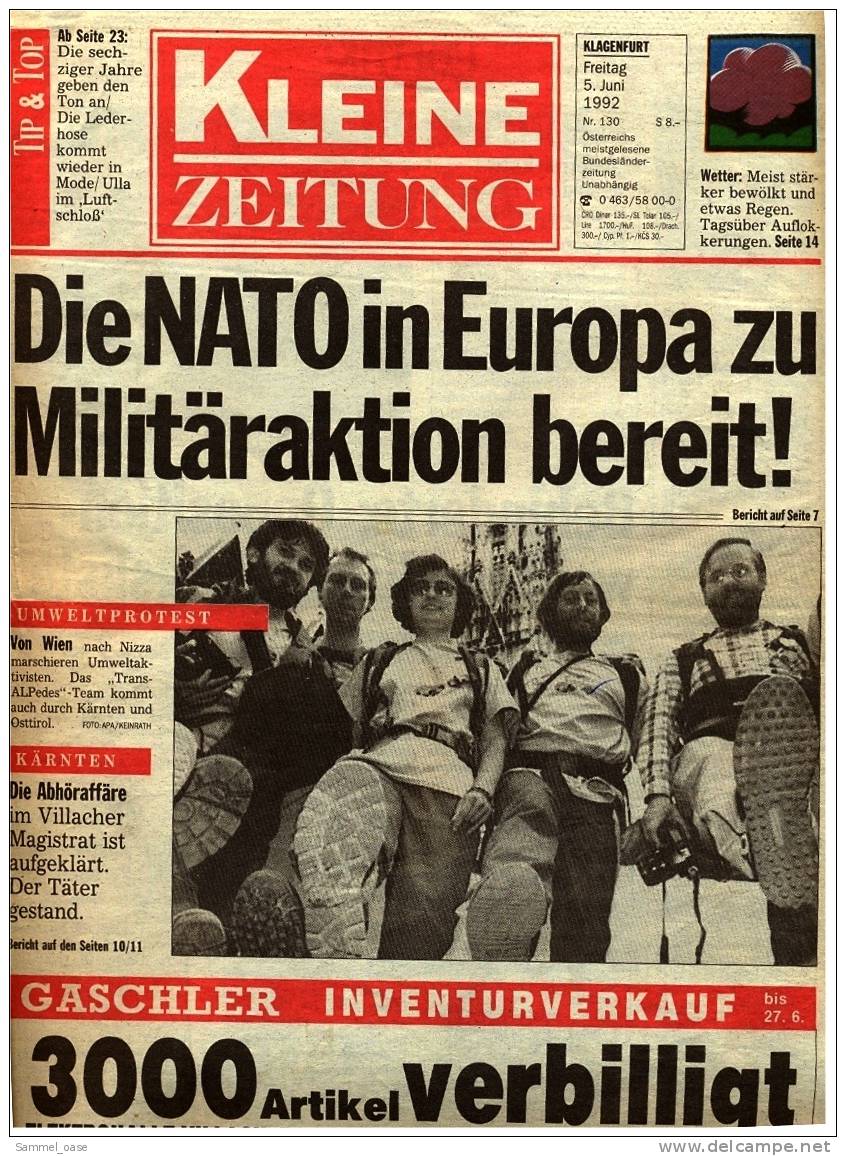 KLEINE  ZEITUNG Kärnten Klagenfurt  5.6.1992  -  TV, Fussball , Kultur , Politik Und Interessante Berichte - Sonstige & Ohne Zuordnung