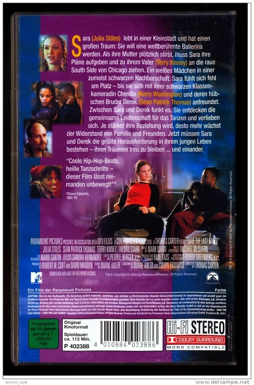 VHS Video Film ,   Save The Last Dance  -  Mit Julia Stiles , Sean Patrick Thomas - Romantic