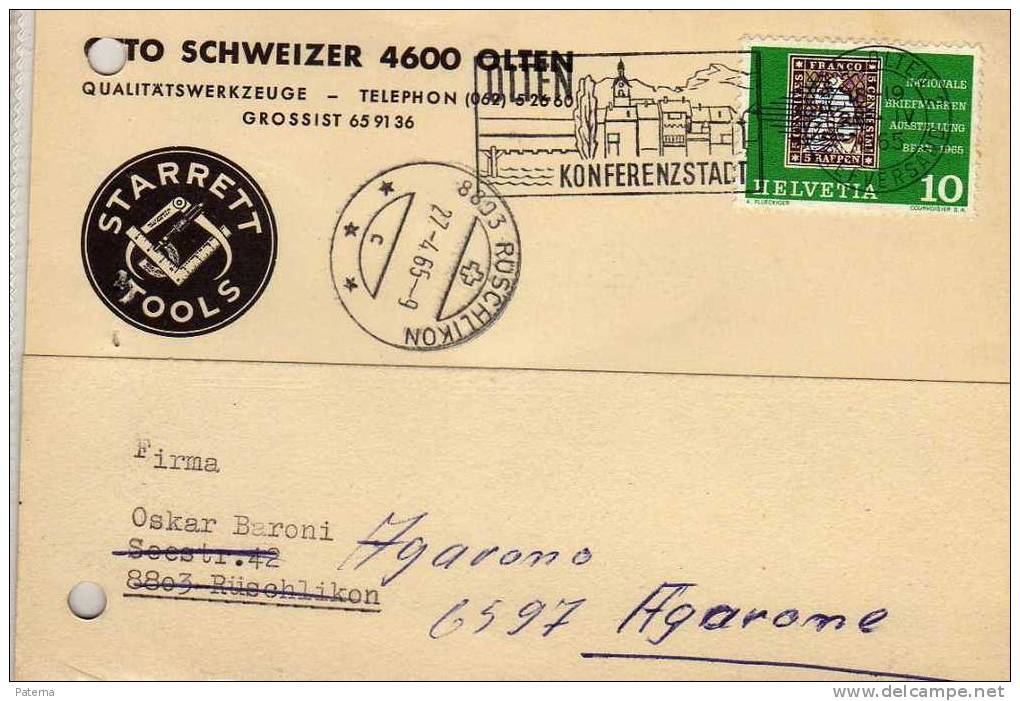 Tarjeta Privada ROSCHLIKON 1965 ,reexpedida, ( Suiza, ) - Lettres & Documents