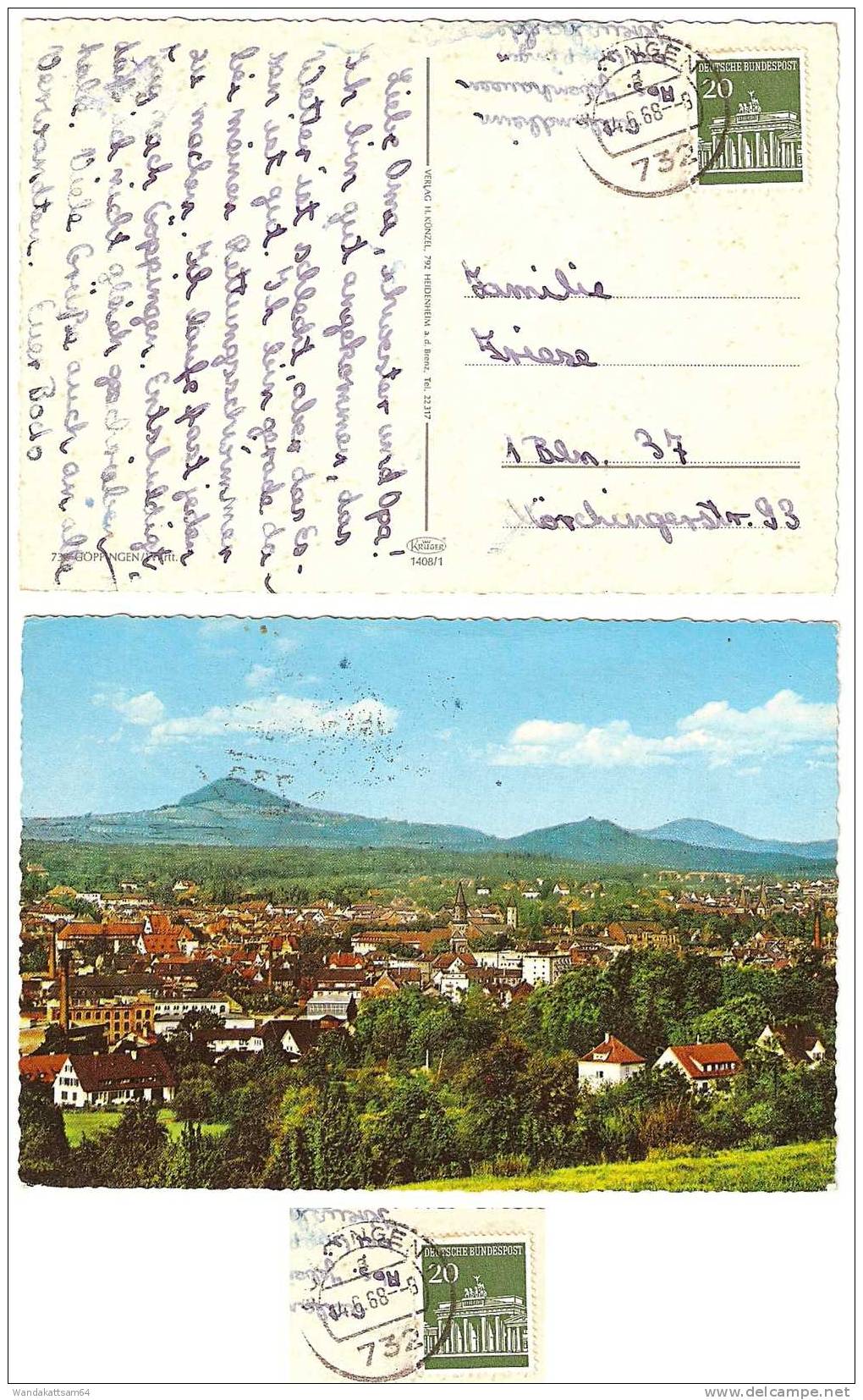 AK 14081 73 GÖPPINGEN / Württ. 14.6.68 -- 8 732 GÖPPINGEN 1a Nach 1 Berlin 37 Mit 1 X 20 PF Brandenburger Tor - Goeppingen