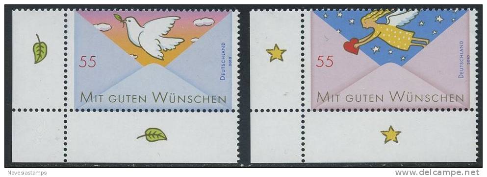 !a! GERMANY 2010 Mi. 2790-2791 MNH SET Of 2 SINGLES From Lower Left Corners -Greetings - Ungebraucht