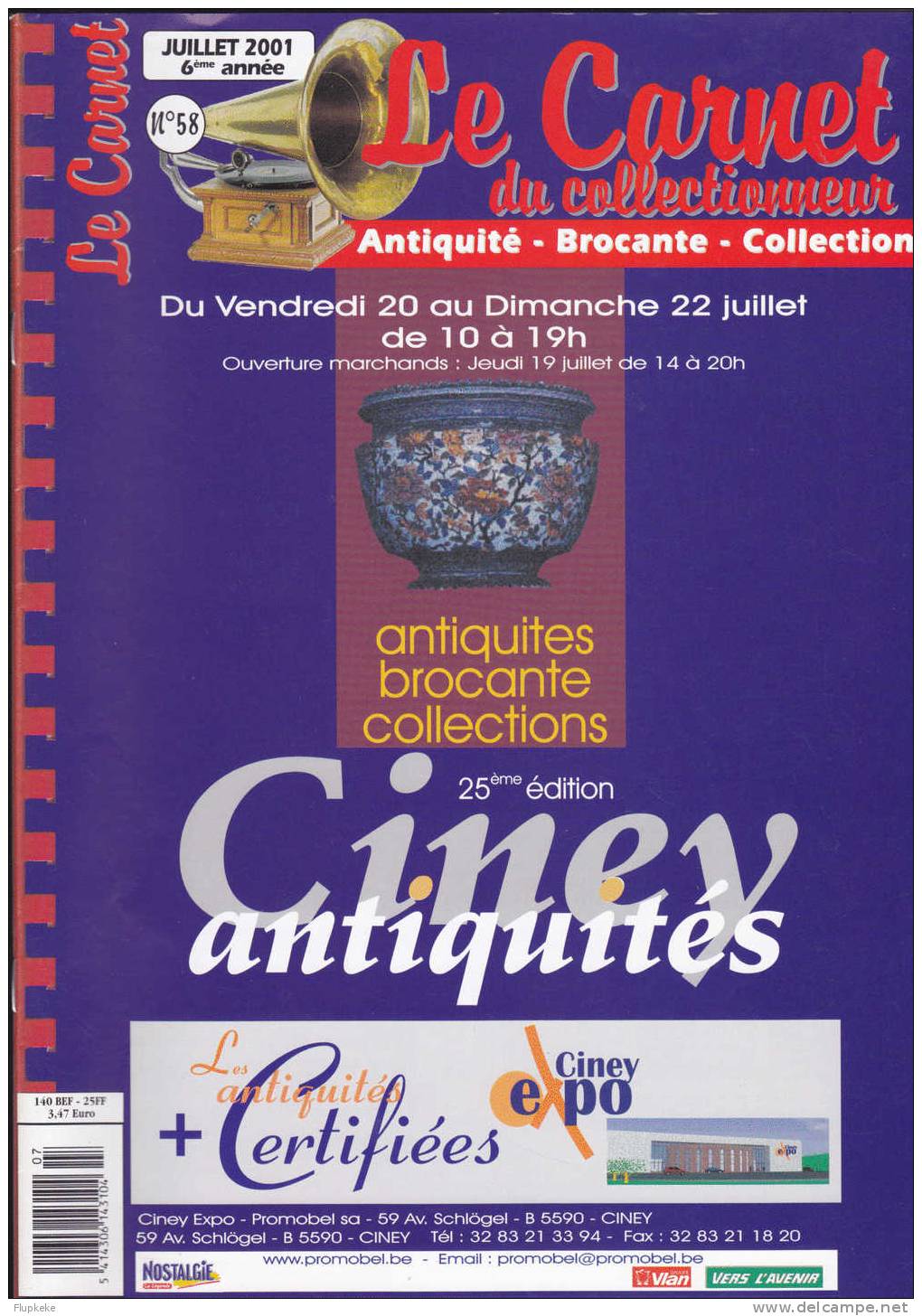 Le Carnet Des Collectionneurs 58 Juillet 2001 Les Chapelets L´Absinthe Les Couteaux De Combat De La Première Guerre - Brocantes & Collections