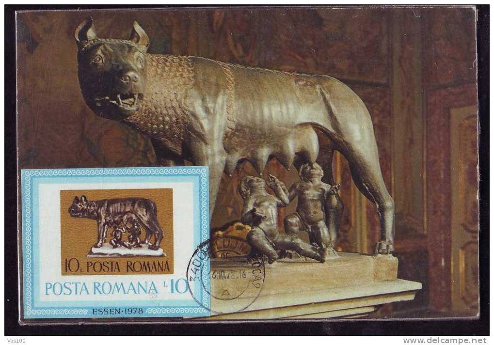 ROMANIA 1978 RARE CARTES MAXIMUM MAXICARD WITH SHE-WOLF ROMUL AND ROMULUS. - Vor- Und Frühgeschichte