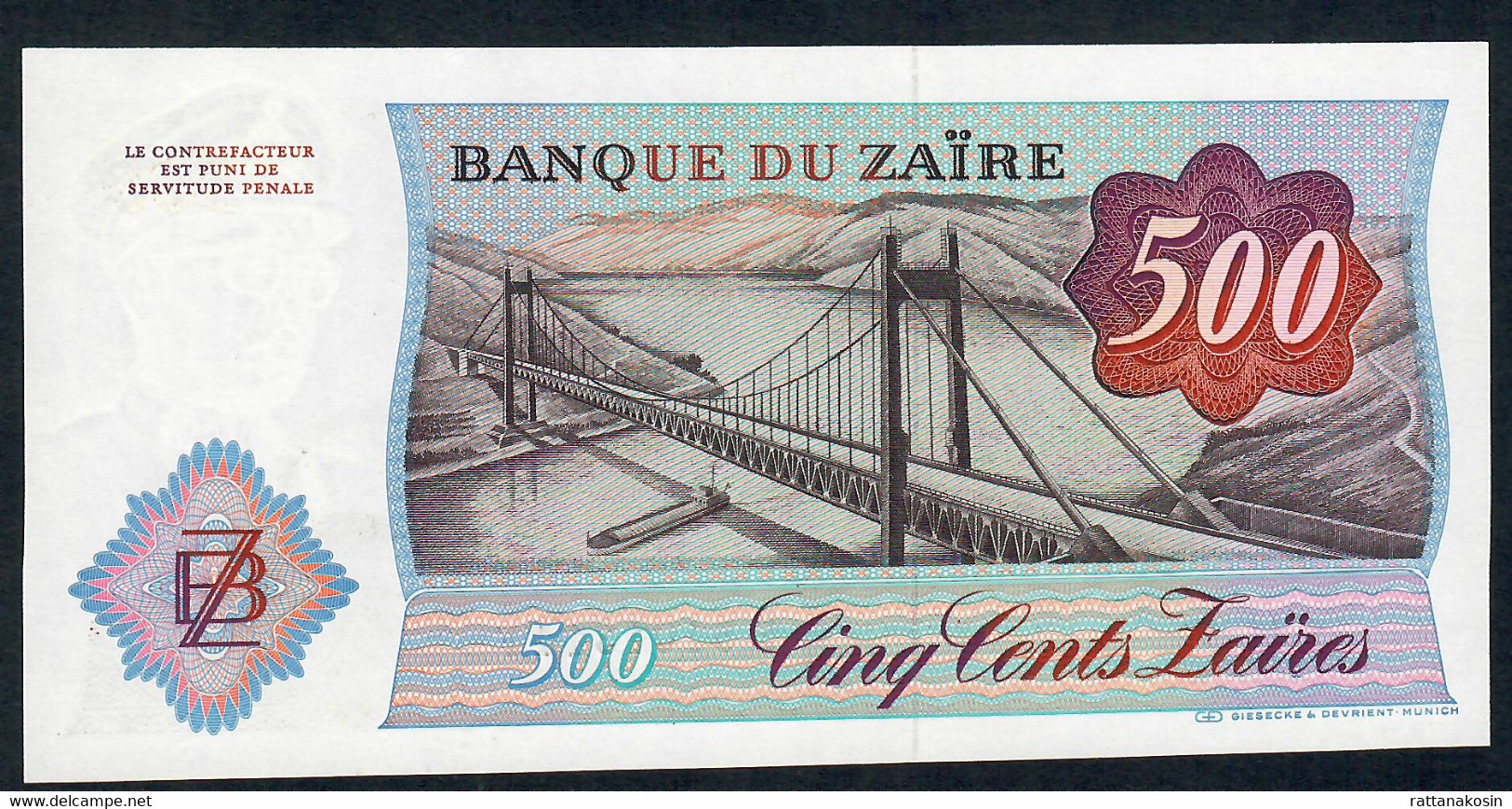 ZAIRE  P30b  500 ZAIRES   1985  #F--F       UNC. - Zaire