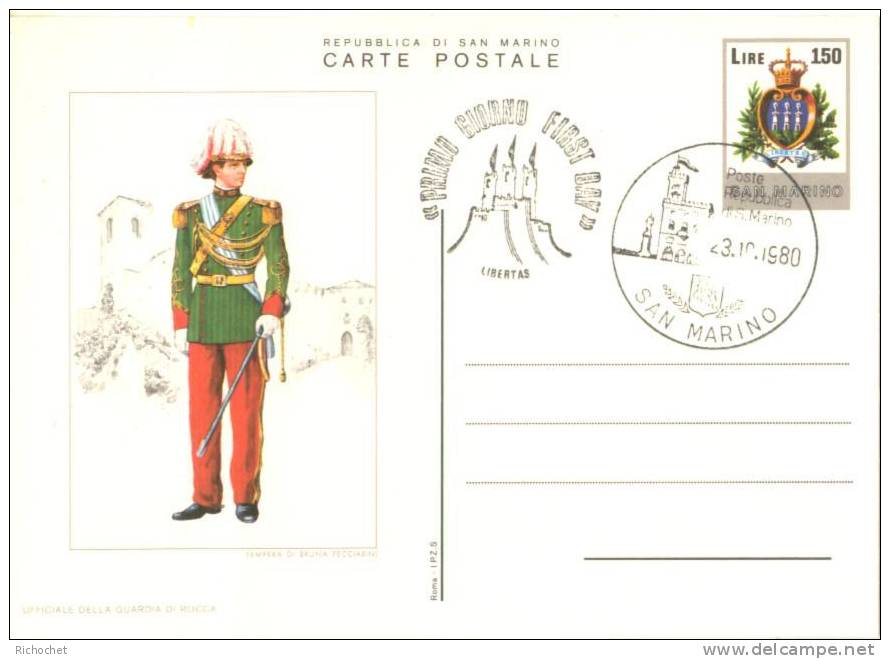 Saint-Marin 6 Cartes Postales Costumes Militaires FDC - Entiers Postaux