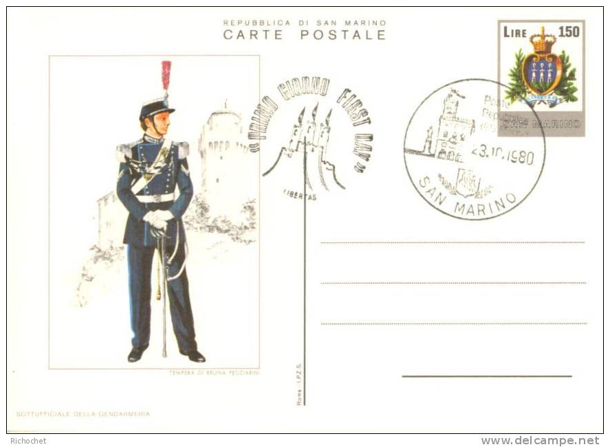 Saint-Marin 6 Cartes Postales Costumes Militaires FDC - Entiers Postaux