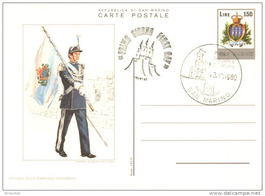 Saint-Marin 6 Cartes Postales Costumes Militaires FDC - Entiers Postaux