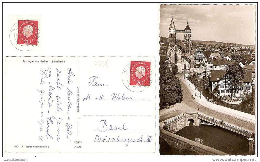 AK 650113 Esslingen Am Neckar - Stadtkirche 25.9.59 - 17 (14a) ESSLINGEN / NECKAR  Nach Basel Schweiz  Mit 1 X 20 PF - Esslingen