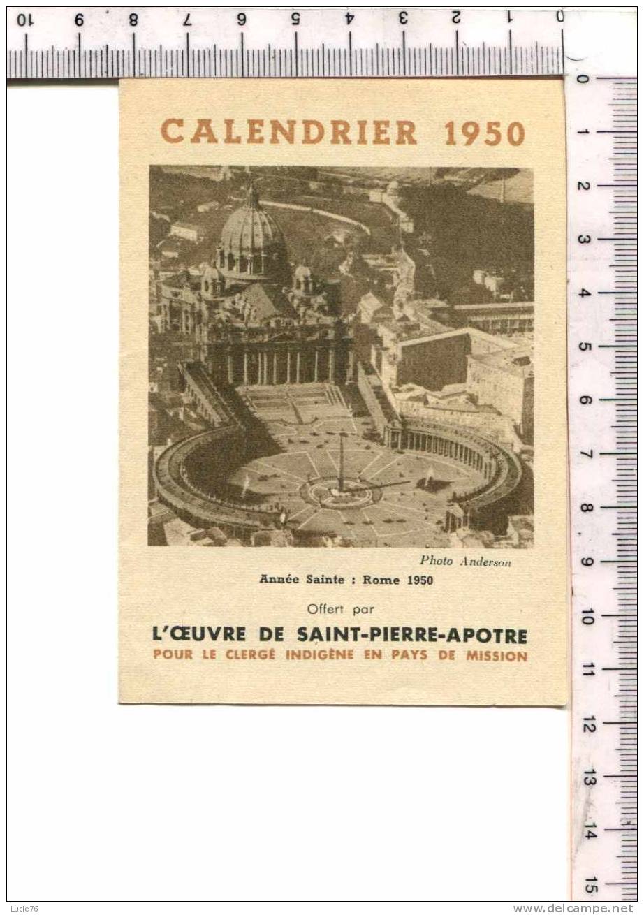 CALENDRIER  1950  -   L'Oeuvre De Saint Pierre Apôtre - Petit Format : 1941-60