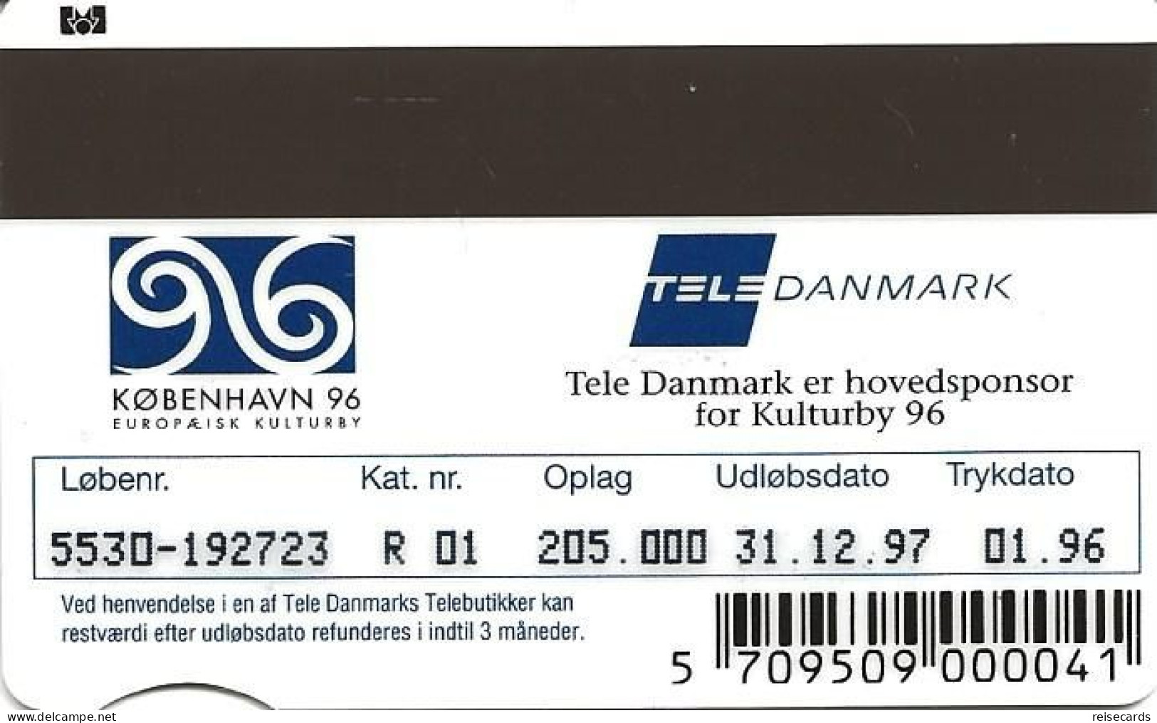 Denmark: Tele Danmark - Kobenhavn 96, Europaeisk Kulturby - Dinamarca