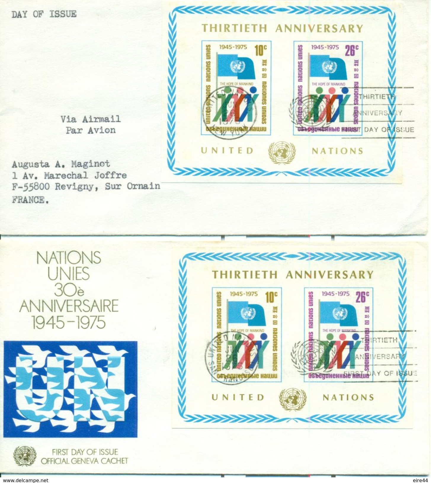 United Nations  New York San Francisco 1975 4 FDC Anniversary Minisheet - FDC