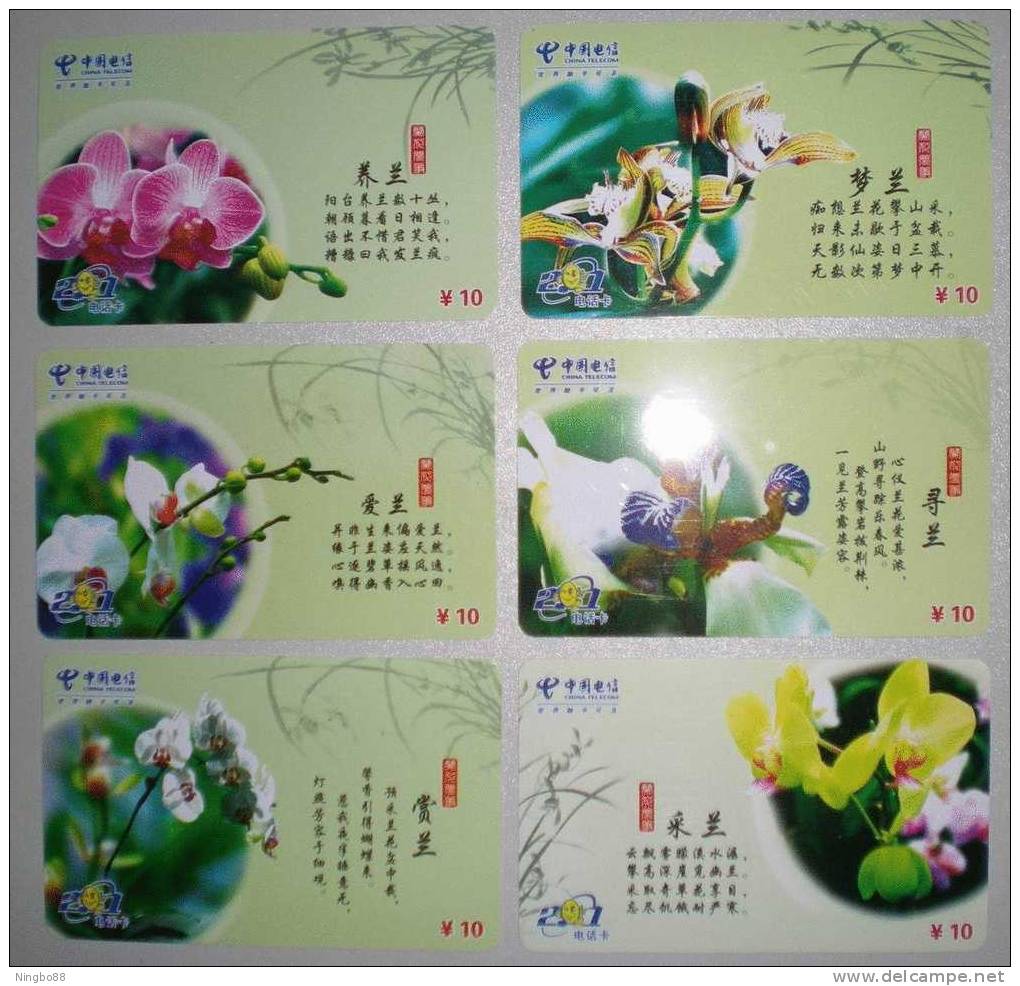 China Set Of 6 Used Phonecards Orchid Flower - Flores