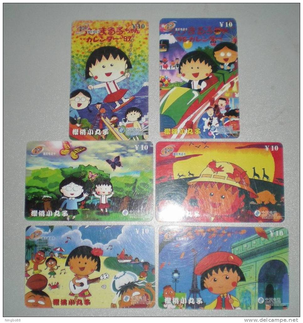 China Set Of 6 Used Phonecards Chibi Maruko-chan Anime TV Series By Nippon Animation - BD