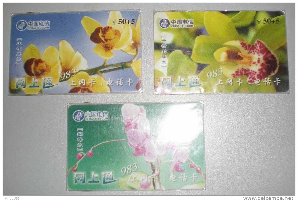 China 3 Used Phonecards Orchid Flowers - Fleurs