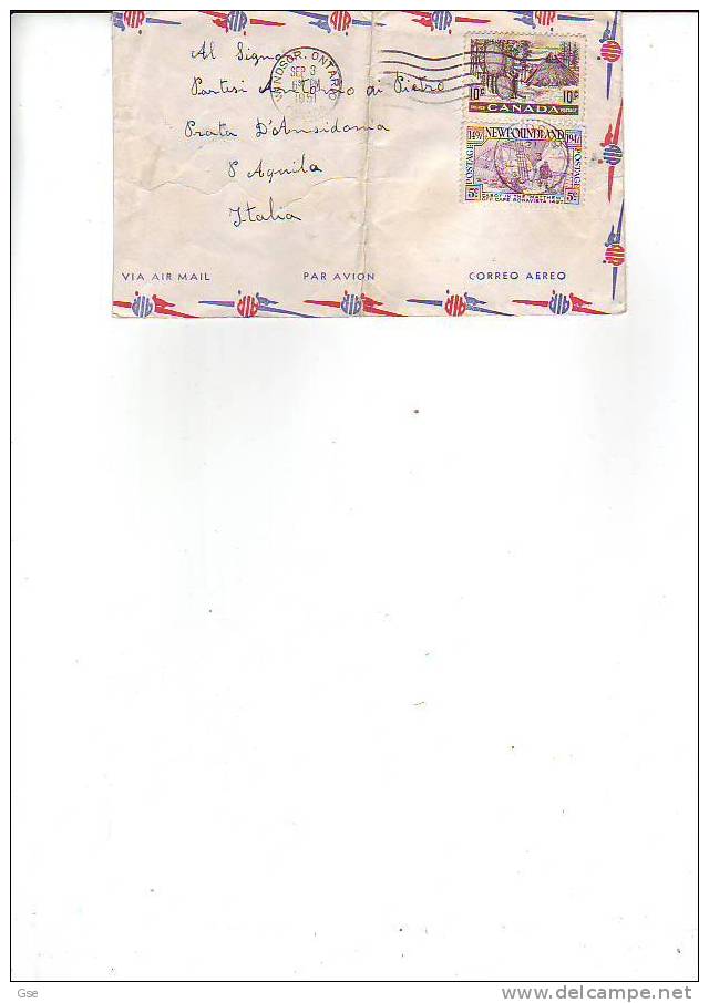 CANADA-TERRANOVA 1951 Lettera Per L'Italia - Covers & Documents