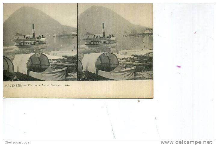 ITALIE  Lago Di LUGANO LAC LL N ° 6 VAPEUR    BARQUES TOP  N ° 6 LL - Cartes Stéréoscopiques