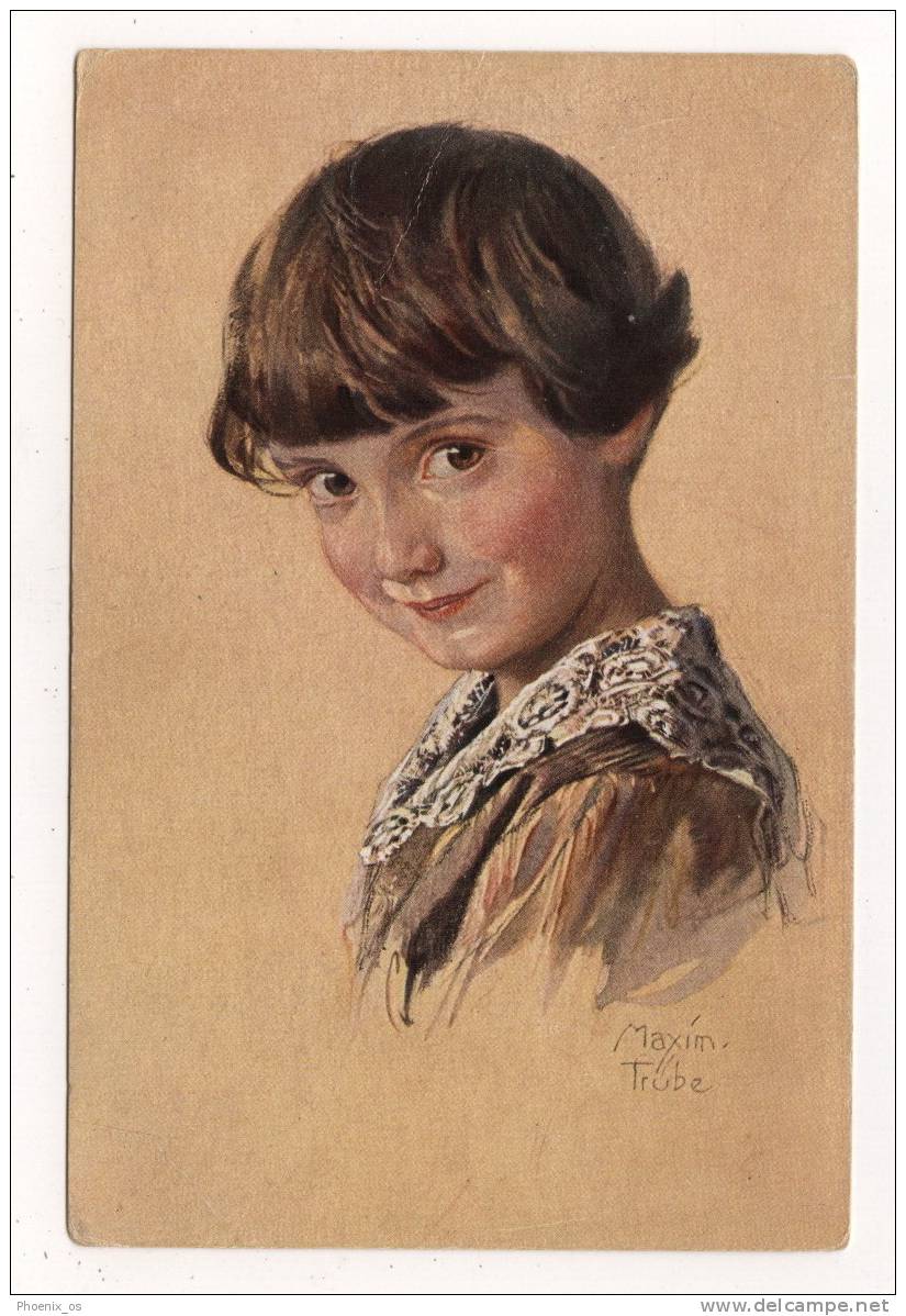 MAXIM TRUEBE - Girl, Old Postcard, 1918. - Truebe, Maxim