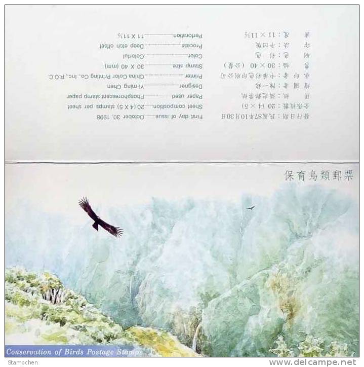 Folder Taiwan 1998 Conservation Of Bird Stamps Eagle Snake Kite Fauna - Neufs