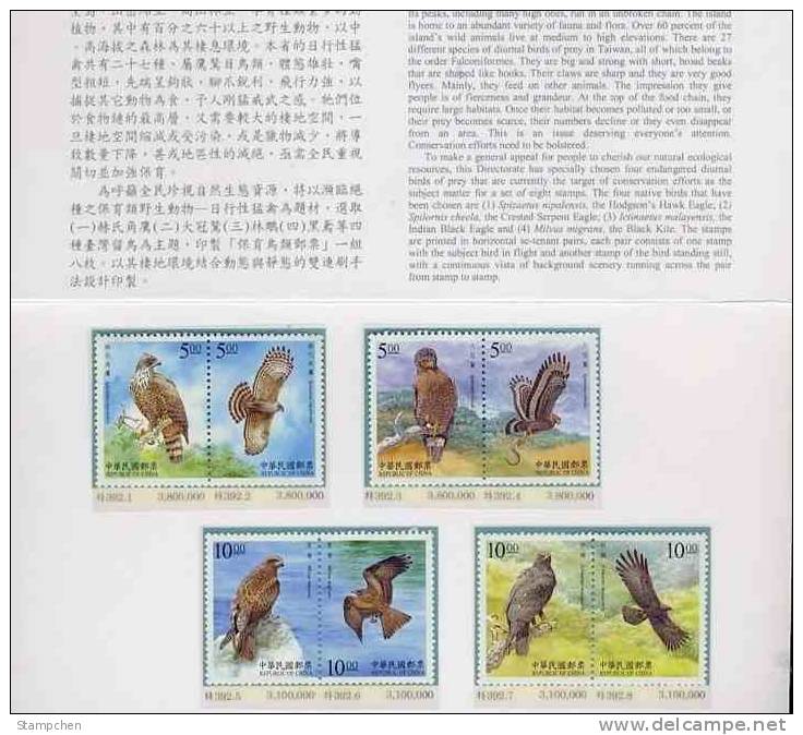 Folder Taiwan 1998 Conservation Of Bird Stamps Eagle Snake Kite Fauna - Nuevos