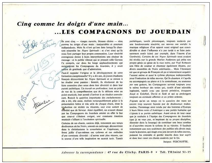 PROGRAMME NEGRO SPIRITUAL Interprétés Par Le Compagnons Du Jourdain 1962 - Programmes