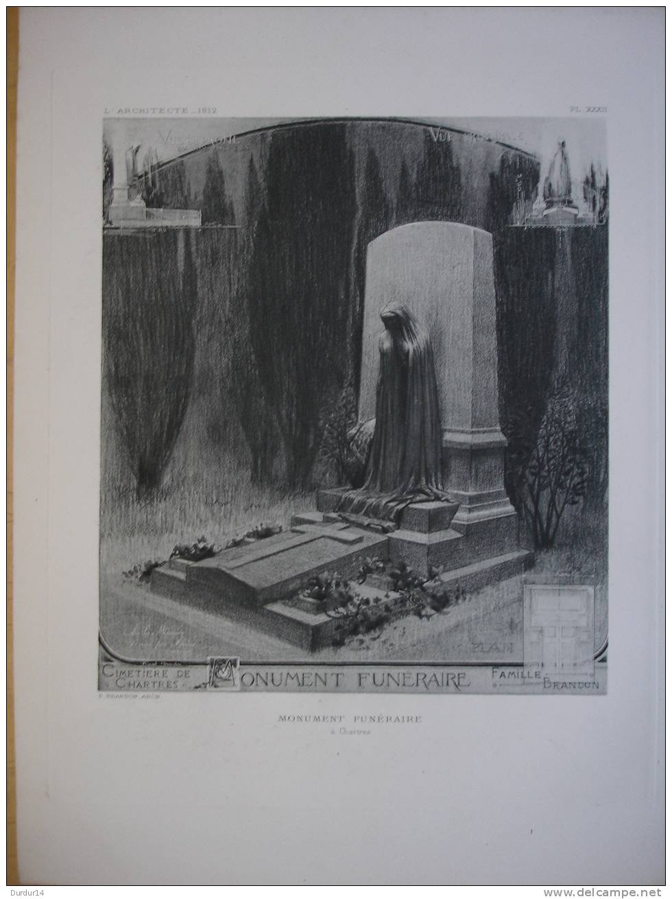 L´Architecture & Art 1912  /  CHARTRES  ( Eure Et Loir ) Monument Funéraire / Cimetière...Famille BRANDON - Architecture