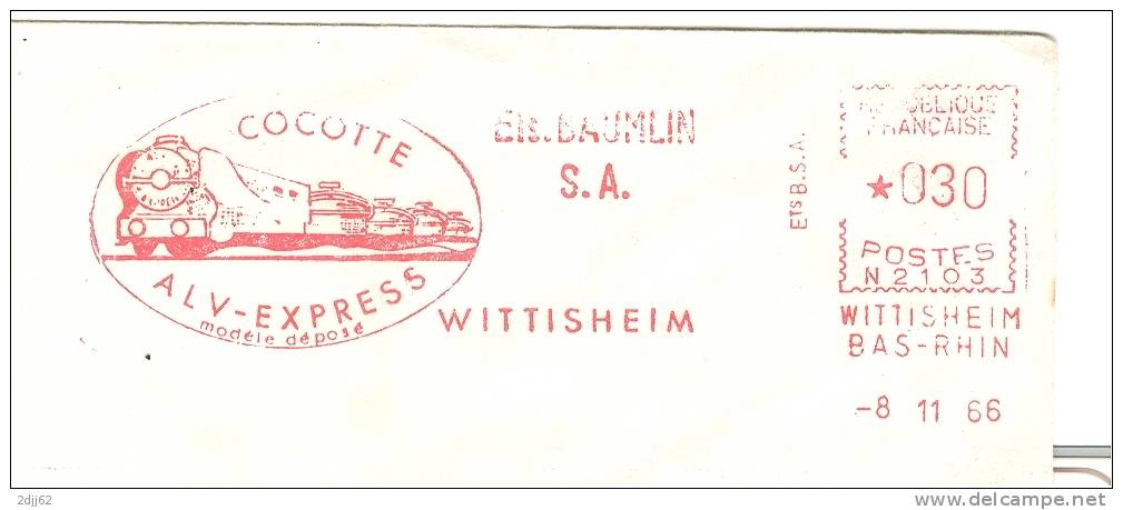 Locomotive, Motrice, Bas Rhin, Wittisheim - EMA Secap -   Enveloppe Entière  (F515) - Trains