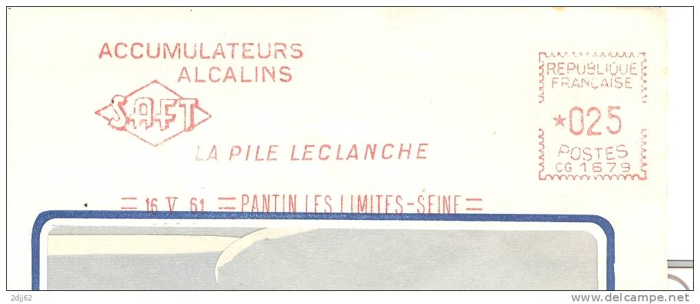 Accumulateur, Alcalin, Chimie, Pile, "Leclanché", Pantin - EMA Havas - Devant D'enveloppe  (F521) - Elektriciteit