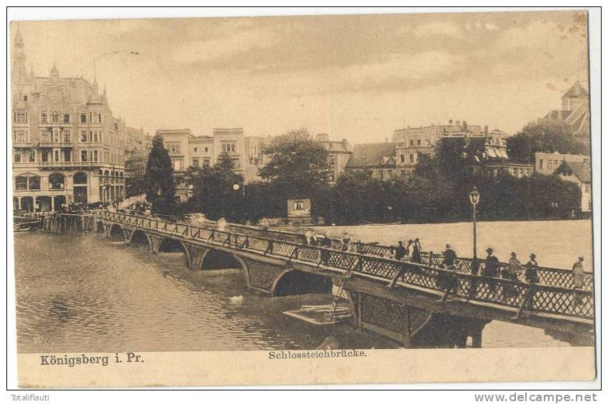 Königsberg Schloßteich Brücke Belebt 20.9.1918 Leiter Für Instandhaltung Am Brückenpfeiler Kaliningrad - Ostpreussen