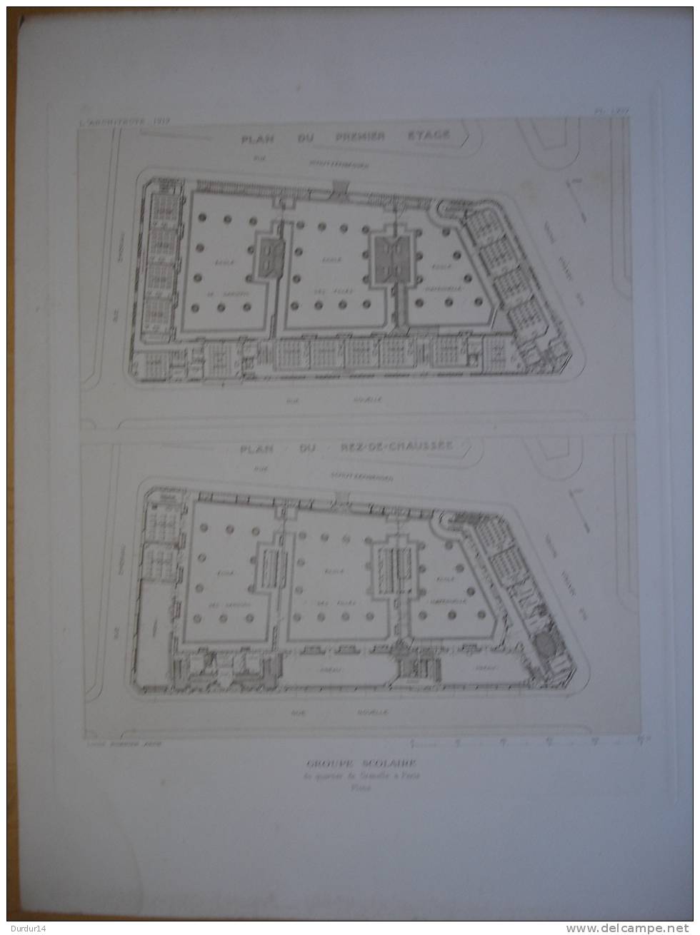 L´Architecture 1912  / PARIS Groupe Scolaire Du Quartier Grenelle /  Plans 1er Étage Et R D C / XV Arrondissement - Architectuur