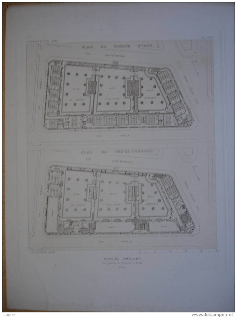 L´Architecture 1912  / PARIS Groupe Scolaire Du Quartier Grenelle /  Plans 1er Étage Et R D C / XV Arrondissement - Architettura