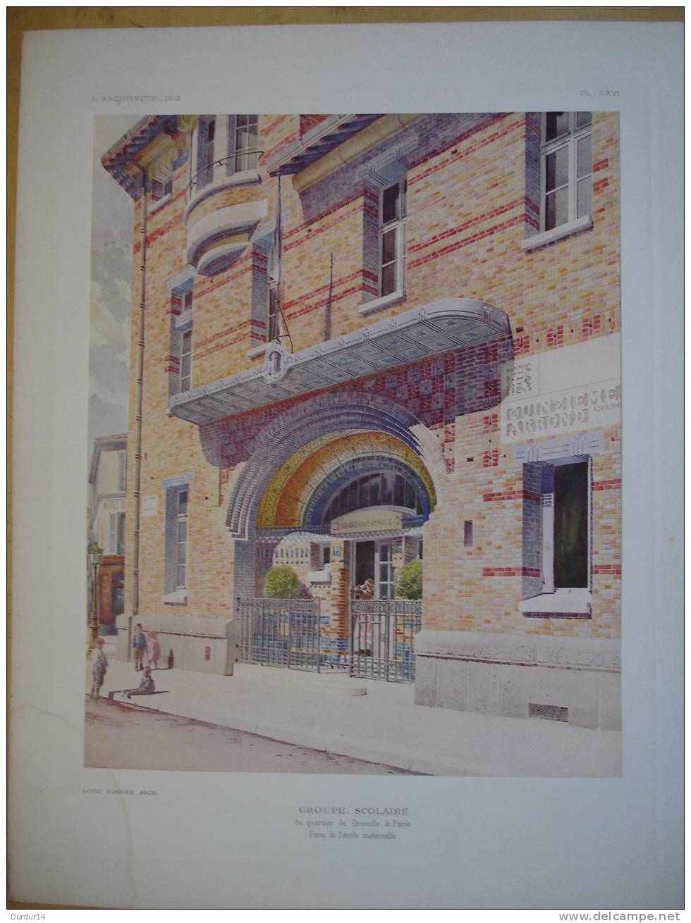 L´Architecture 1912  / PARIS Groupe Scolaire Du Quartier Grenelle / Porte De L´École Maternelle  / XV Arrondissement - Architecture