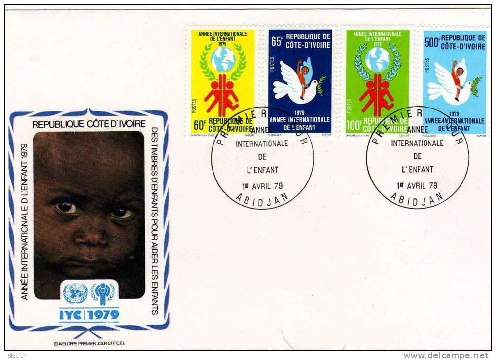 UNO Jahr Des Kindes 1979 Kinder Und Friedenstaube Elfenbeinküste 587/0 FDC 11€ Taube Als Symbolik - Côte D'Ivoire (1960-...)