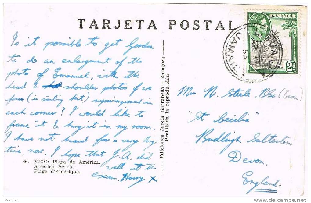 1699. Postal LIGUANEA (Jamaica) 1953. Postal De Vigo (pontevedra) - Jamaica (...-1961)