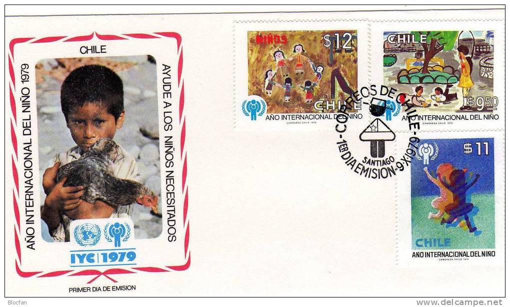 UNO Jahr Des Kindes 1979 Chile 913/5A+915 B FDC 57€ Zeichnungen Von Kindern Blumenstauß Spruchband Kinder-Jahr Cover Art - Chile