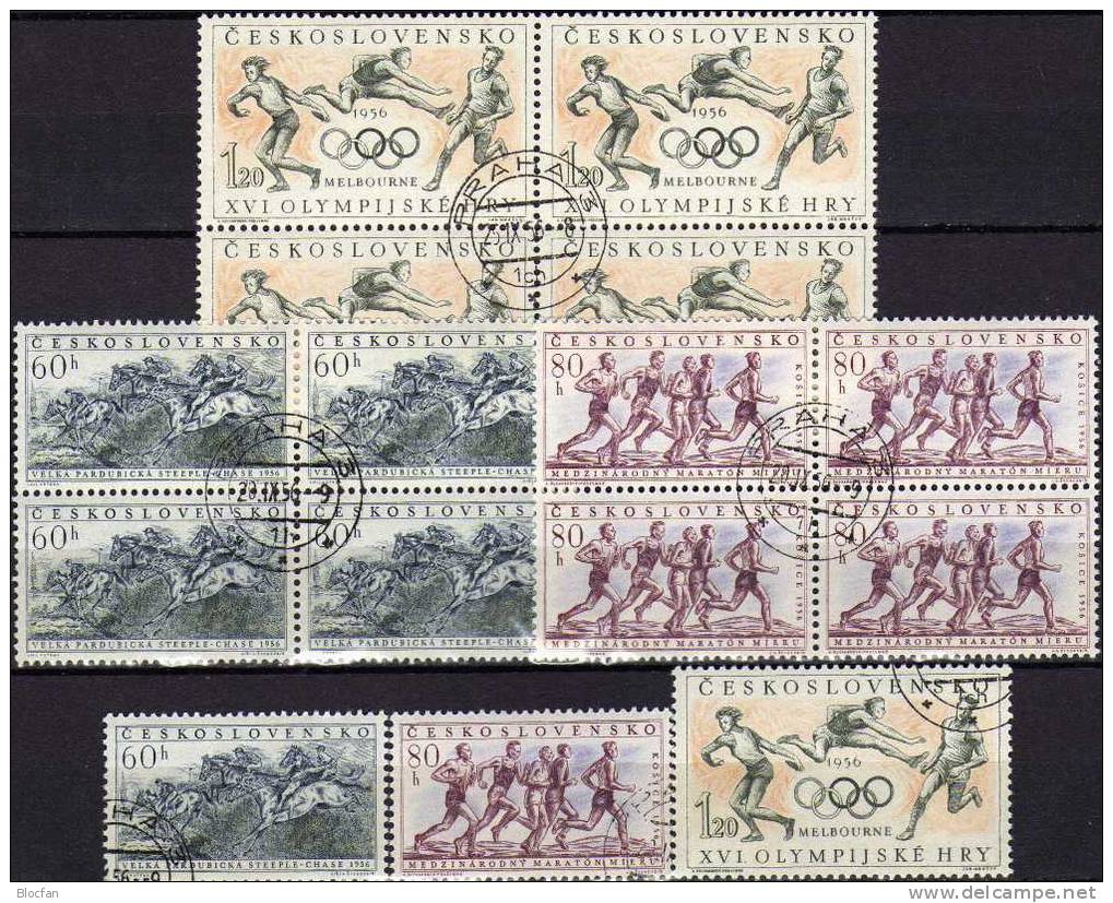 Olympiade Melbourne Reiten, Marathon, Diskus CSSR 981/3+ 4-Block O 18€ Sommer-Olympiade Melbourne 1956 - Sommer 1956: Melbourne