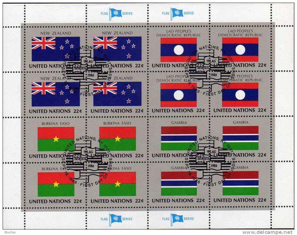 Flaggen VII 1986 BURKINA FASO UNO New York 501+ 4-Block + Kleinbogen O 16€ Neuseeland, Laos, Obervolta, Gambia - Obervolta (1958-1984)