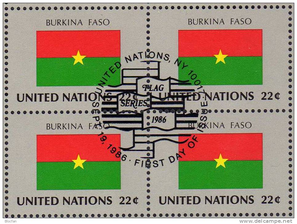 Flaggen VII 1986 BURKINA FASO UNO New York 501+ 4-Block + Kleinbogen O 16€ Neuseeland, Laos, Obervolta, Gambia - Obervolta (1958-1984)