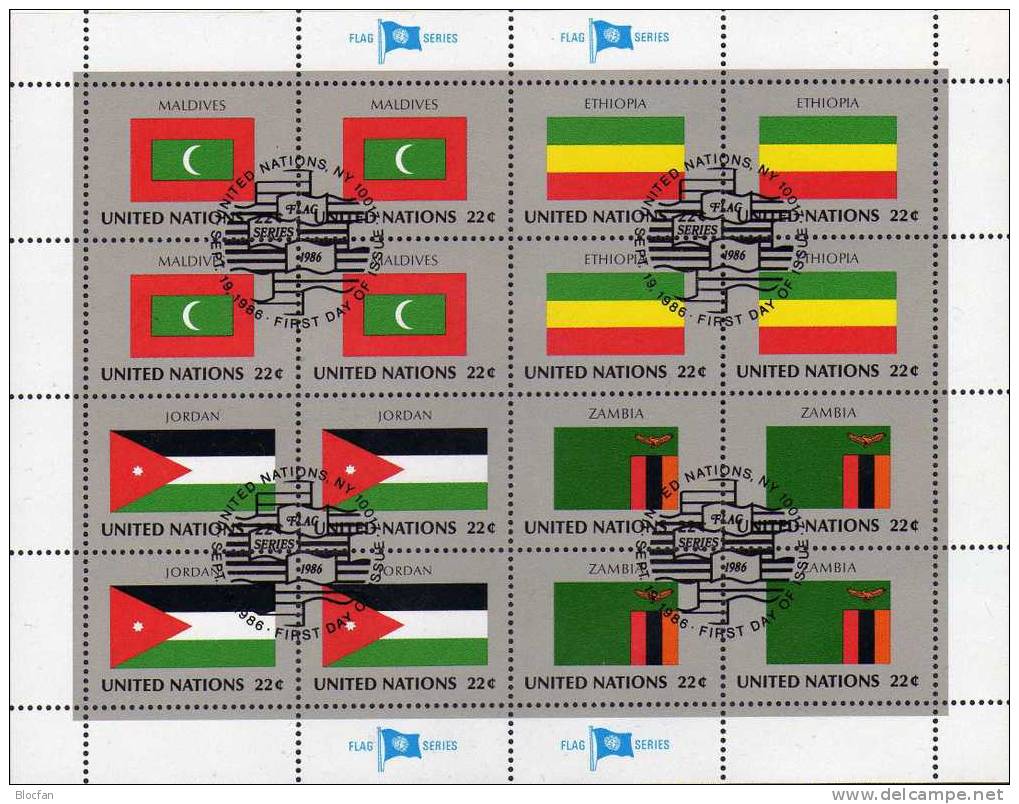 Flaggen VII 1986 UNO New York 499/14+ 4xKleinbogen O 55€ Neuseeland Laos Obervolta Gambia Island Angola Flag Sheet Bf UN - Obervolta (1958-1984)