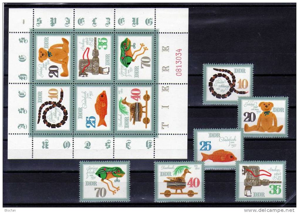 Kleinbogen Historisches Spielzeug Tiere DDR 2661/6 Plus 6KB ** 8€ Kuckuck Um 1800 Stecken-Pferd Um 1850 Sheetlet Germany - Puppets
