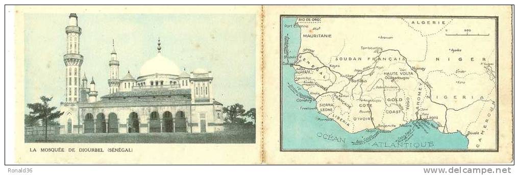 Dépliant 2 Cp AFRIQUE 1 Carte Rives Du Niger ( Soudan ) Mosquée De Diourbel ( Sénégal ) Dahomey Haute Volta Nigeria Exp - Sudan